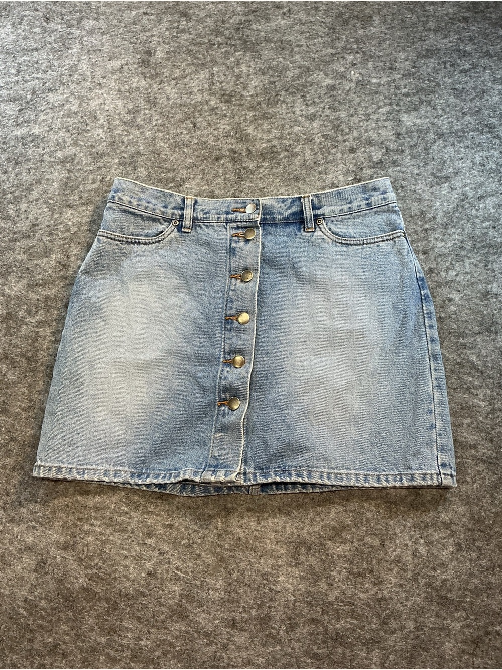 Moda International Y2K Classic Light Blue Denim Button-Front Mini Skirt Size 12